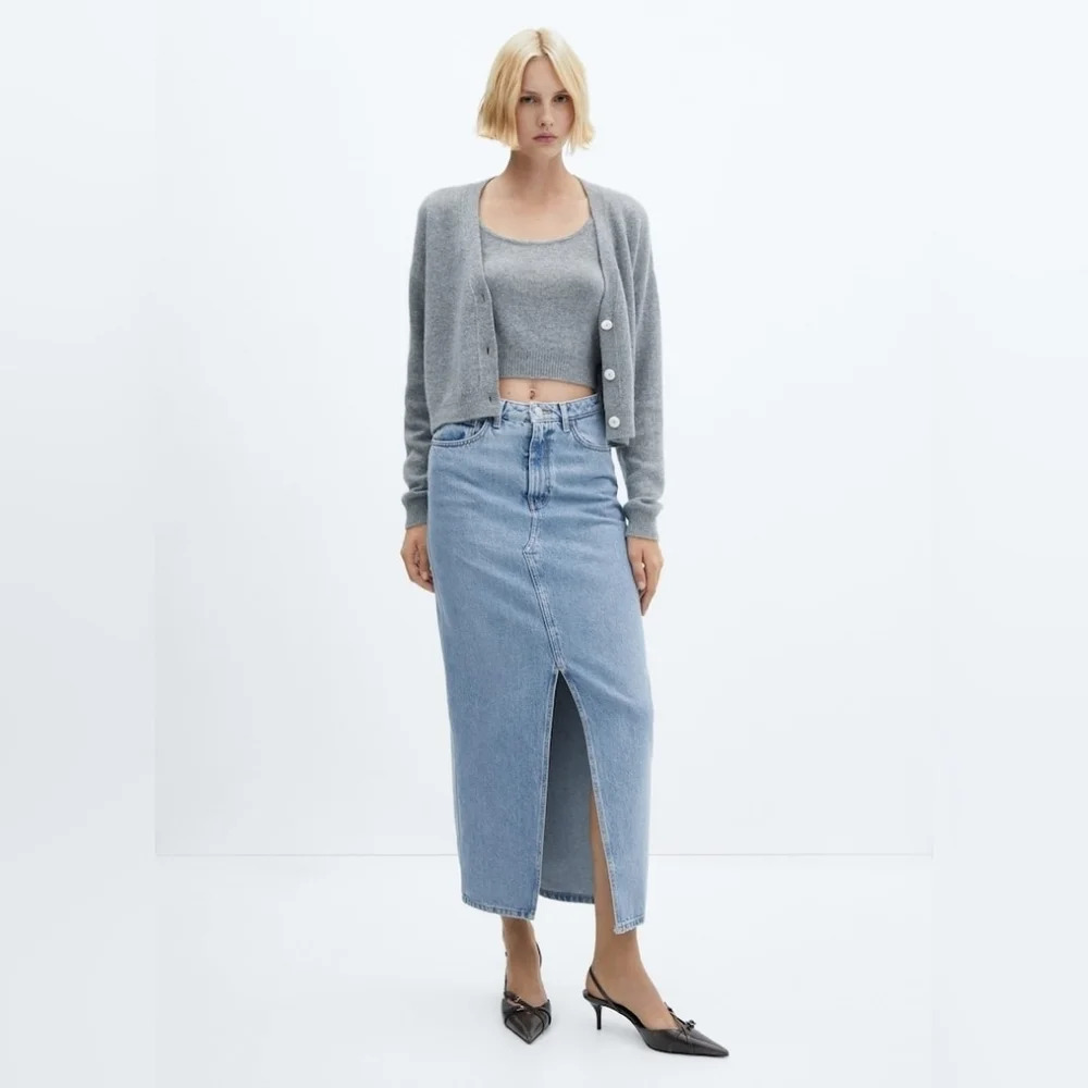 Mango [M]  Slit denim skirt - Picture 2 of 9